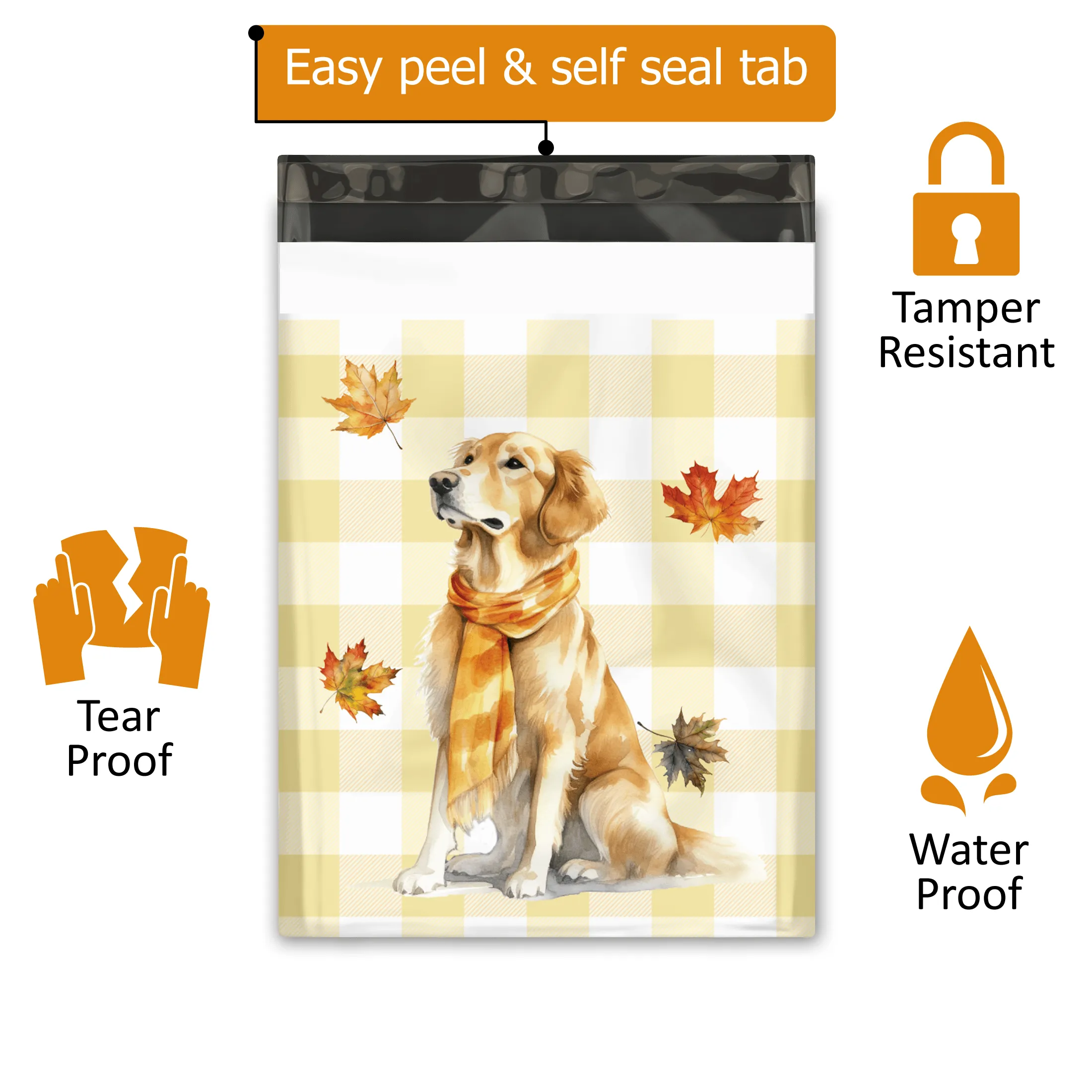 10x13 Golden Retriever Designer Poly Mailers Shipping Envelopes Premium Printed Bags
