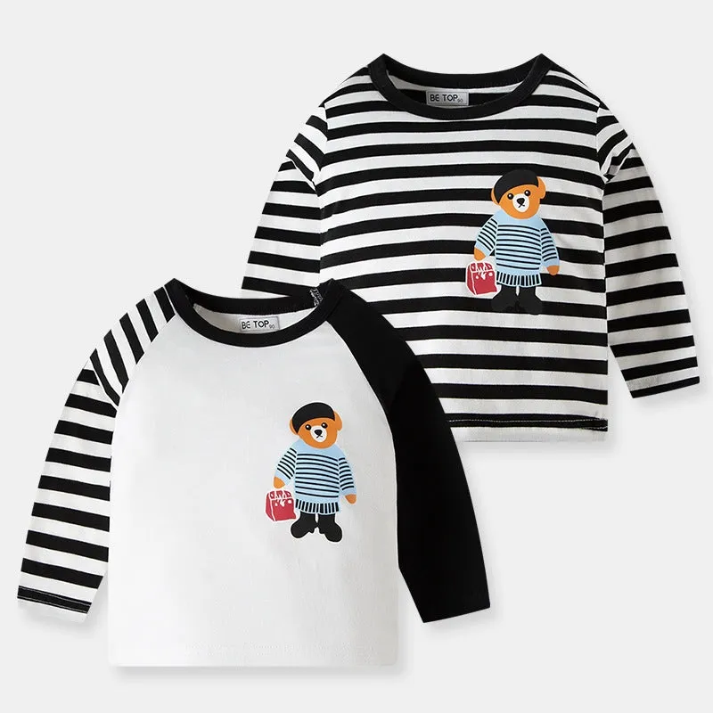 2-Pack Camouflage Bear Color Block Boys' Long Sleeve T-Shirt in Pure Cotton