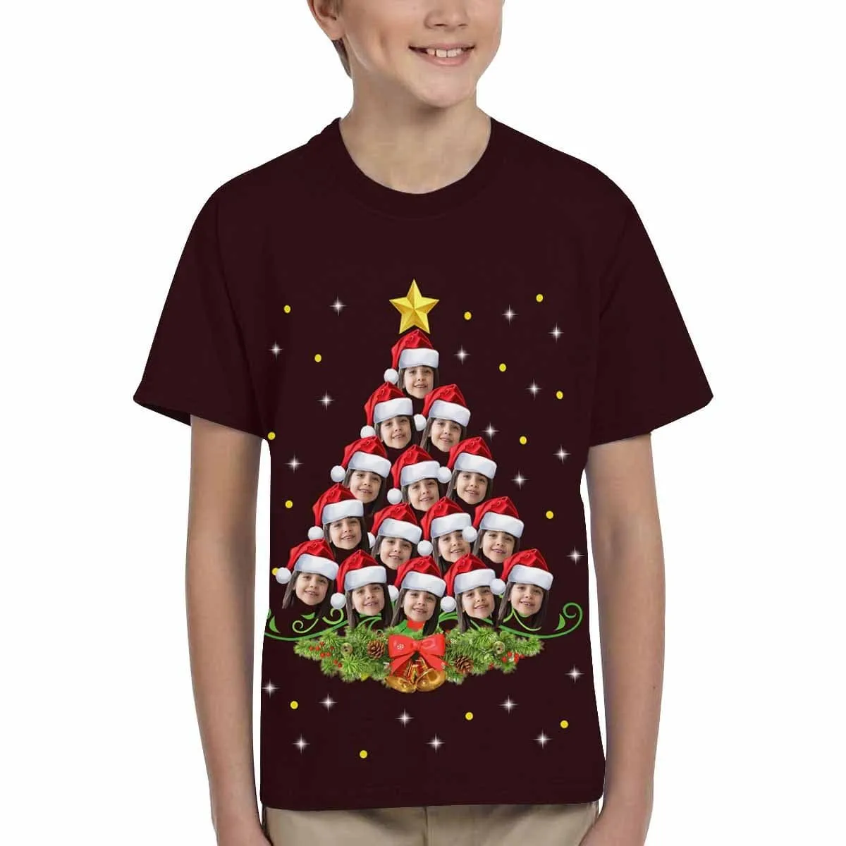 #6-15Y Custom Face Cute Christmas Tree Kid's All Over Print T-shirt