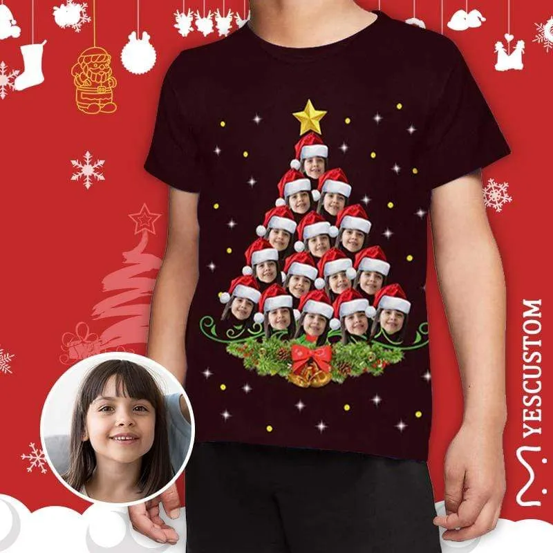#6-15Y Custom Face Cute Christmas Tree Kid's All Over Print T-shirt