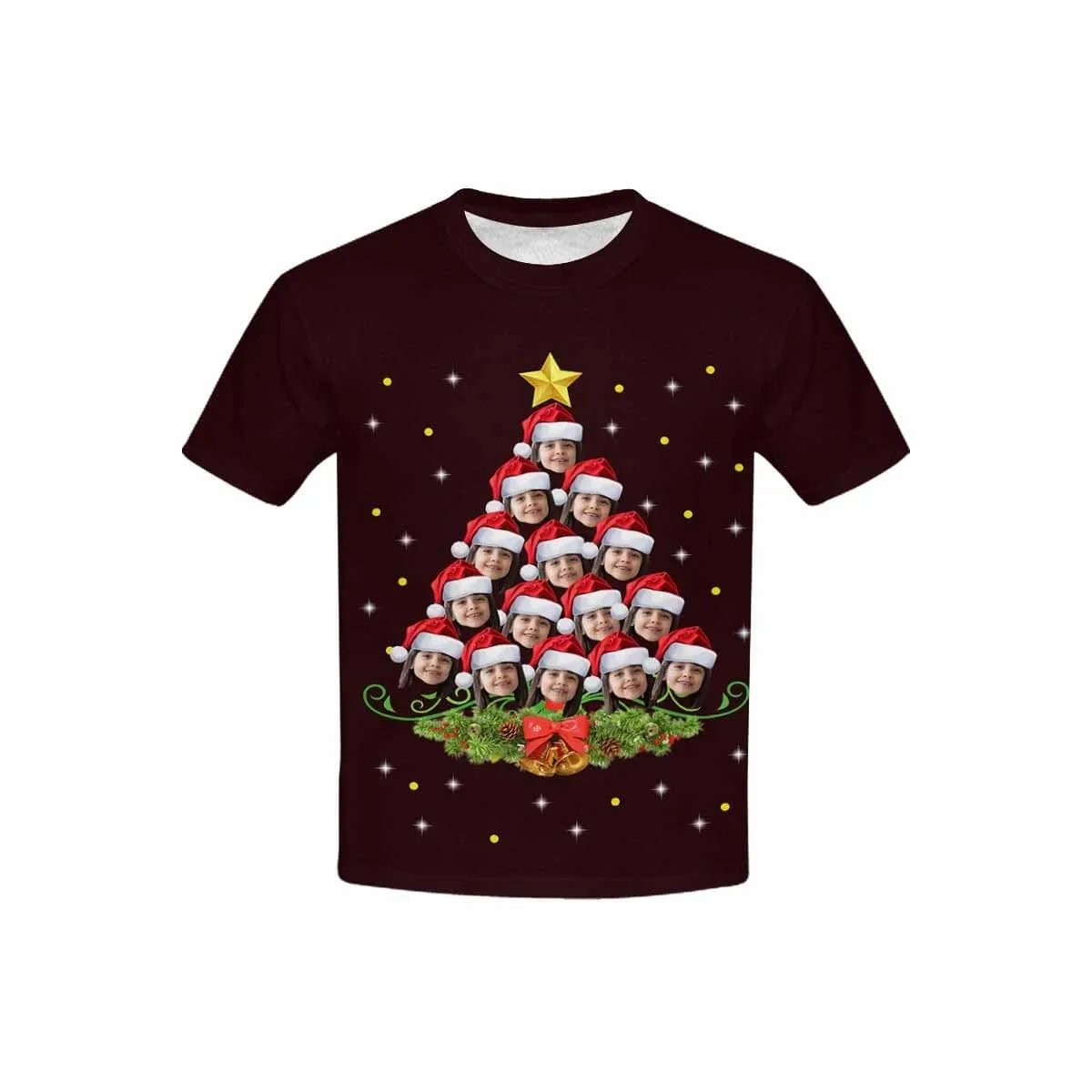 #6-15Y Custom Face Cute Christmas Tree Kid's All Over Print T-shirt
