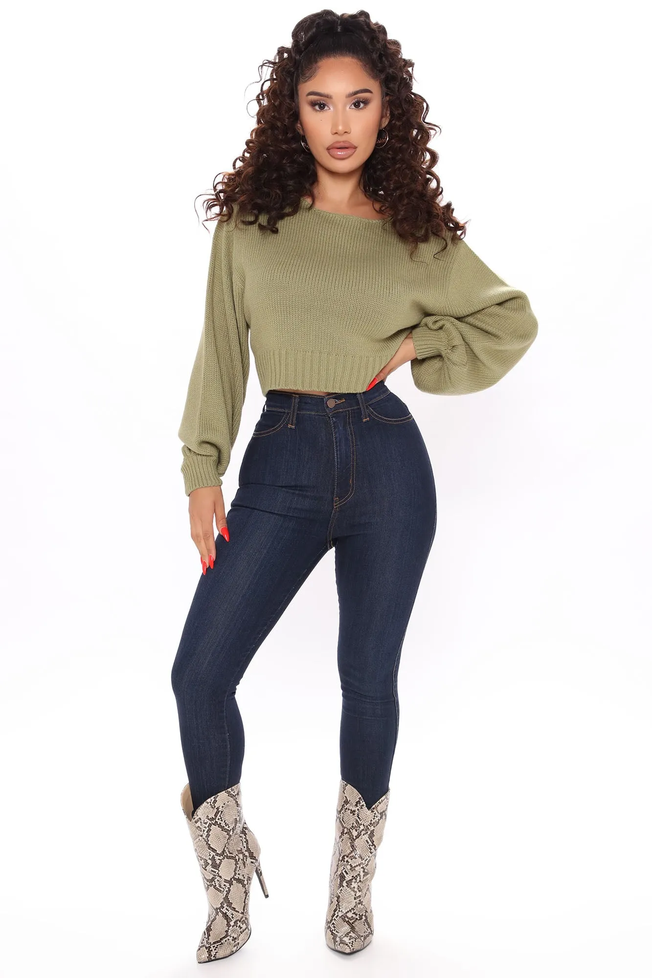All She Needs Cropped Sweater - Sage