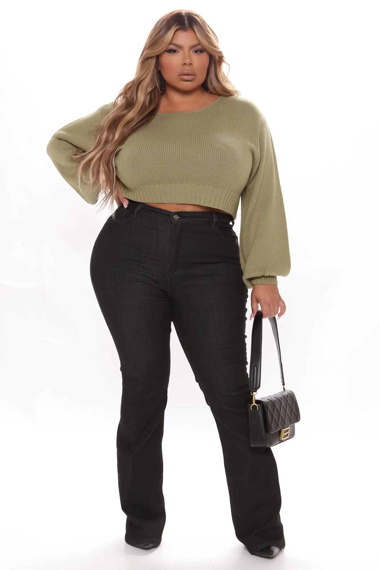 All She Needs Cropped Sweater - Sage