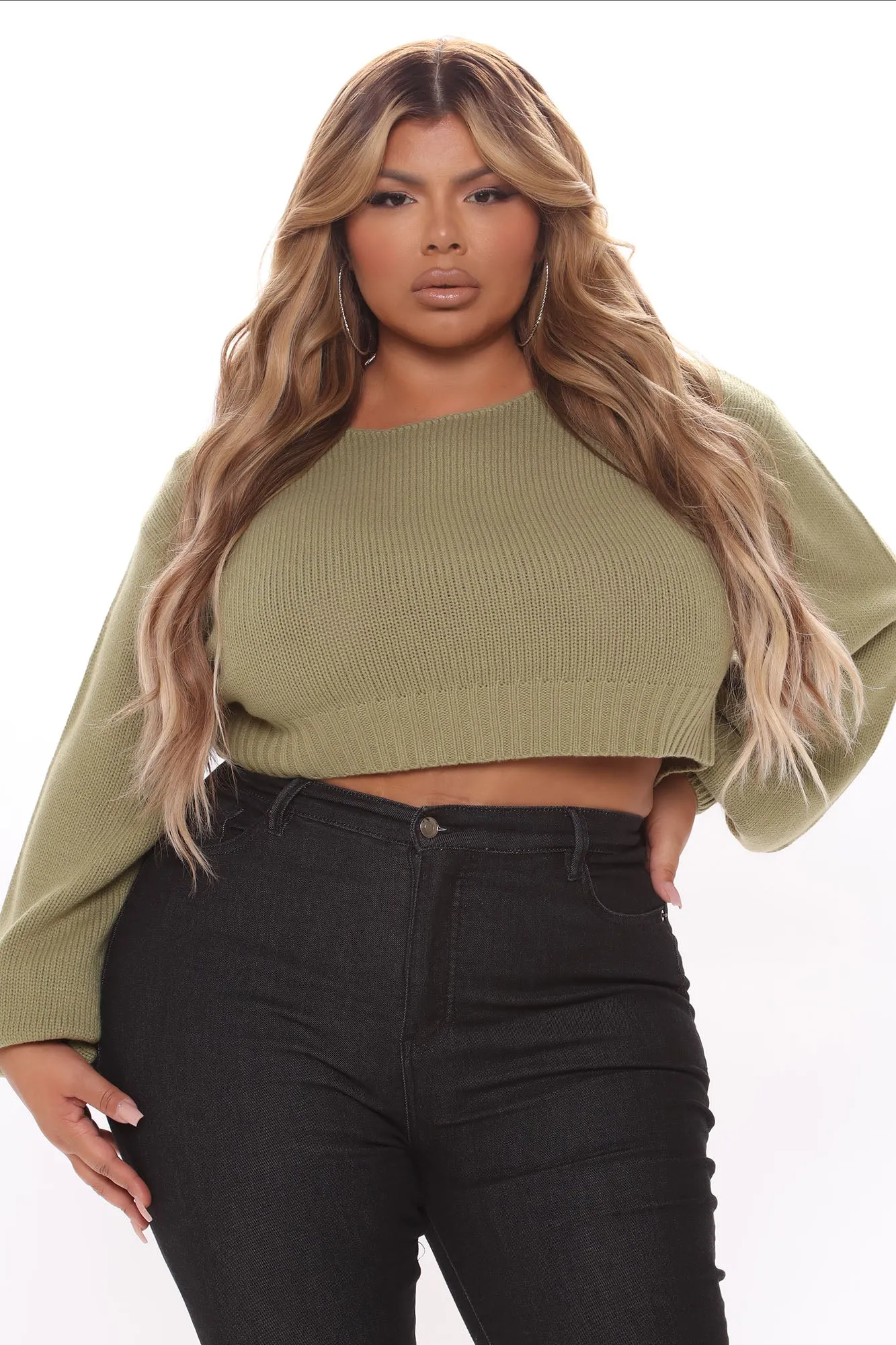 All She Needs Cropped Sweater - Sage