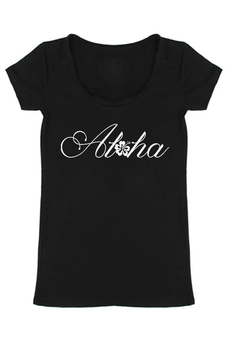 Aloha Scoop Neck Shirt in Black