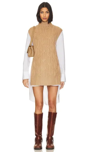 Autumn Cashmere Chunky Cable Sleeveless Tunic in Tan