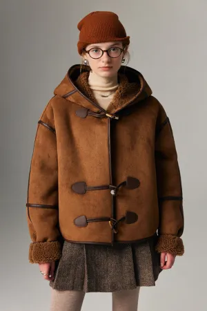 Black Suede Shearling Coat with Hood