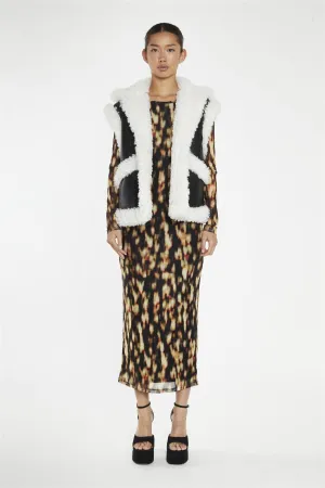 Black-White Faux-Shearling Trim Oversized-Gilet