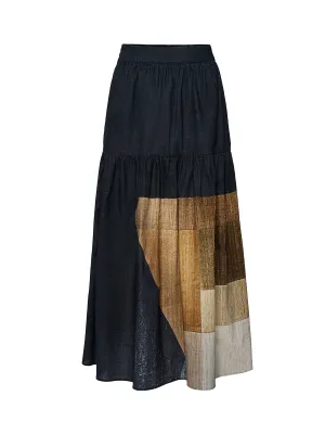 Colorblock Print Midi Skirt