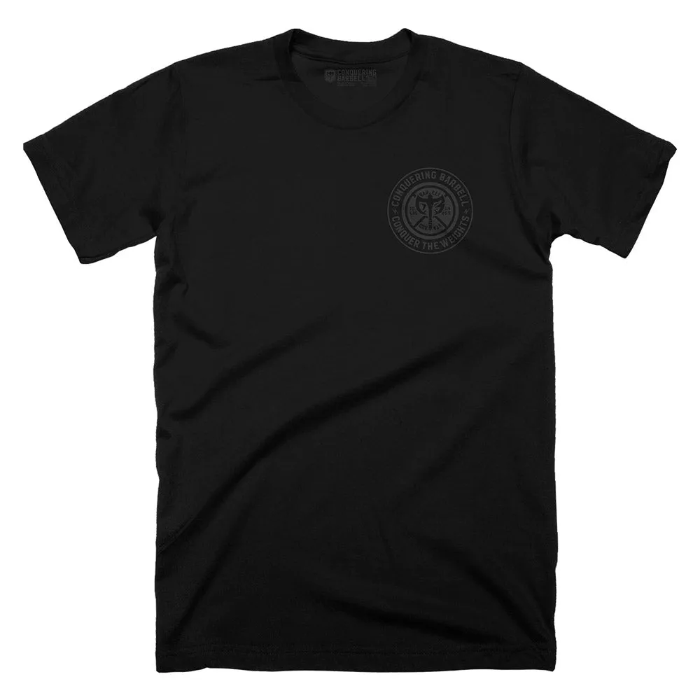 Conquering Barbell Circle Logo - Murdered Out Tee