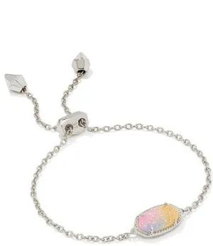 Elaina Delicate Chain Bracelet Rhodium - Pink Watercolor Drusy