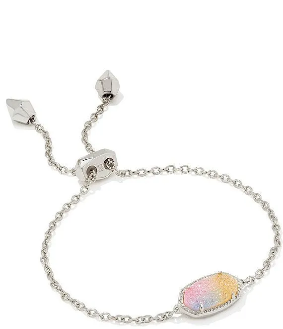 Elaina Delicate Chain Bracelet Rhodium - Pink Watercolor Drusy