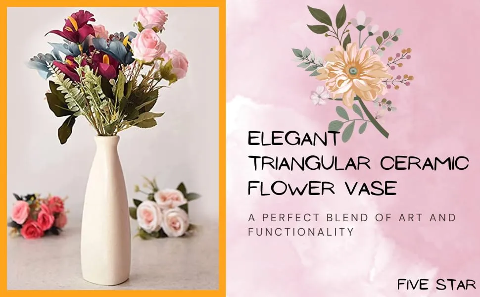 Five Star | Elegant Ceramic White Bottle-Shaped Vase - Stunning Centerpiece for Home Decor [only vase ] (Triangular)