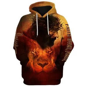 Jesus and Lion 3D Hoodies Faith Over Fear Hoodies Jesus Hoodie Men & Women Christian Hoodie
