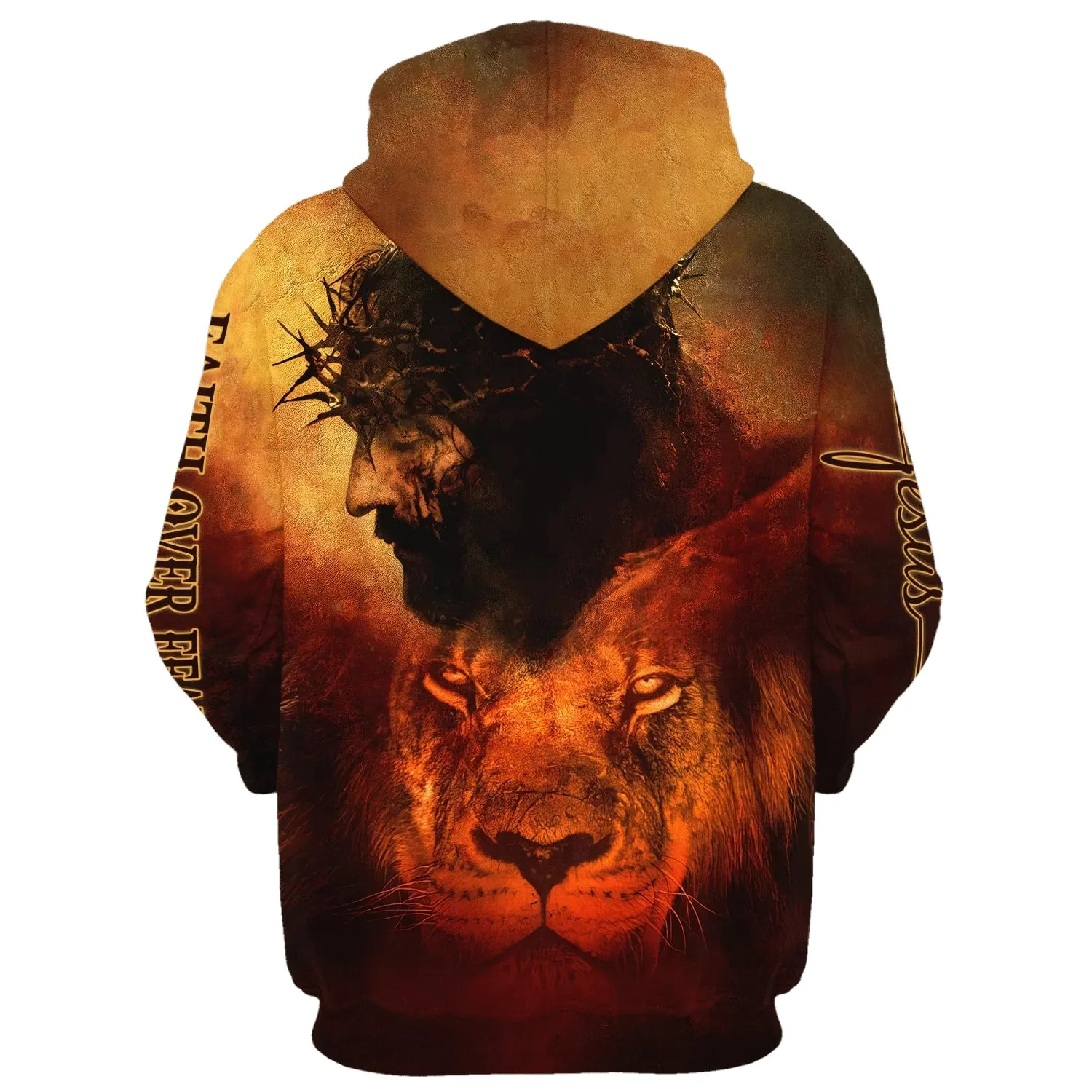 Jesus and Lion 3D Hoodies Faith Over Fear Hoodies Jesus Hoodie Men & Women Christian Hoodie