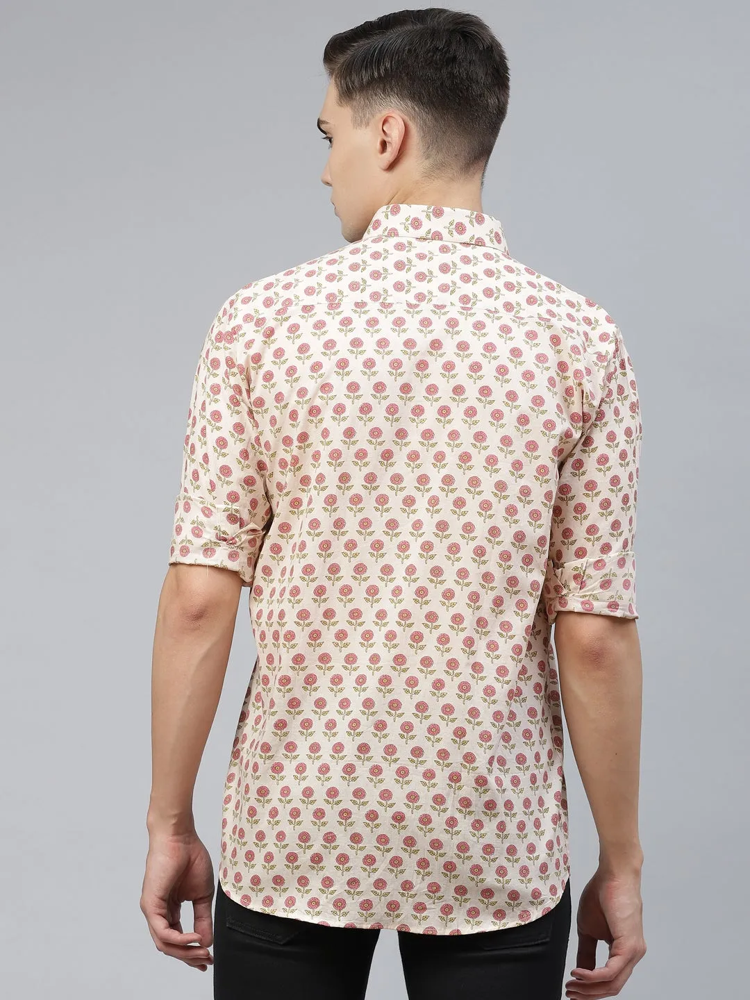Men's Beige Cotton Full Sleeves Shirt - Taantav