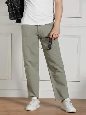 Men's Sage Green Cotton Lycra Solid Stretchable Relaxed fit Cargo Trousers