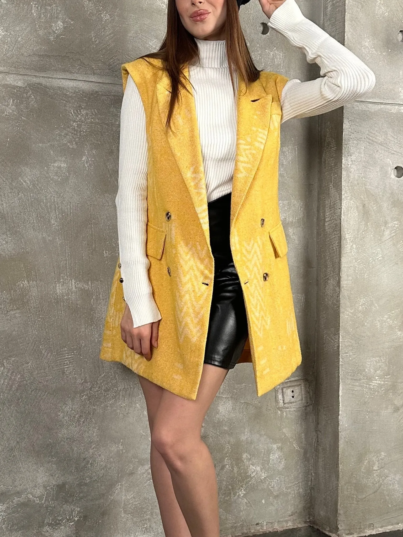 Mustard Wool Sleeveless Blazer