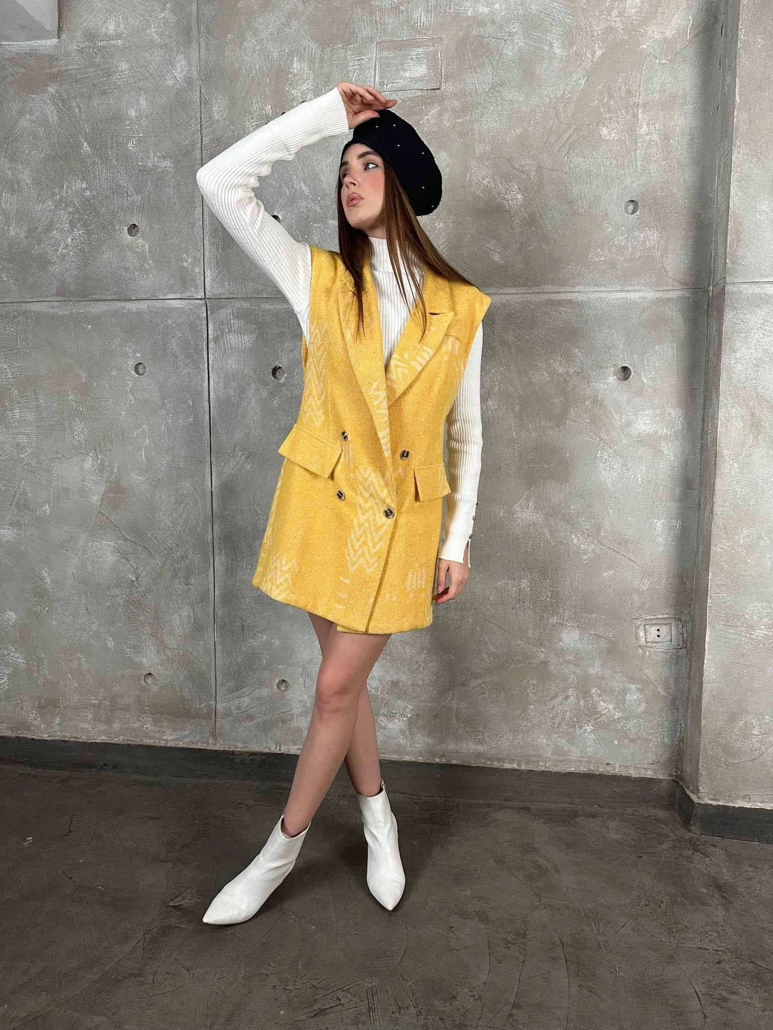 Mustard Wool Sleeveless Blazer