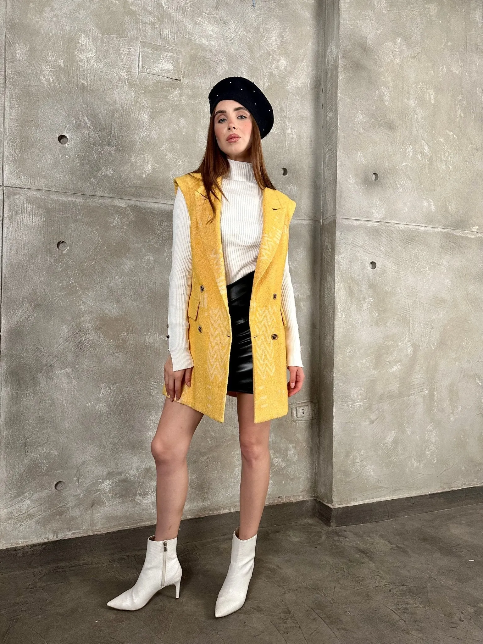 Mustard Wool Sleeveless Blazer