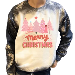 Pink Merry Christmas Custom Bleached Sweatshirt
