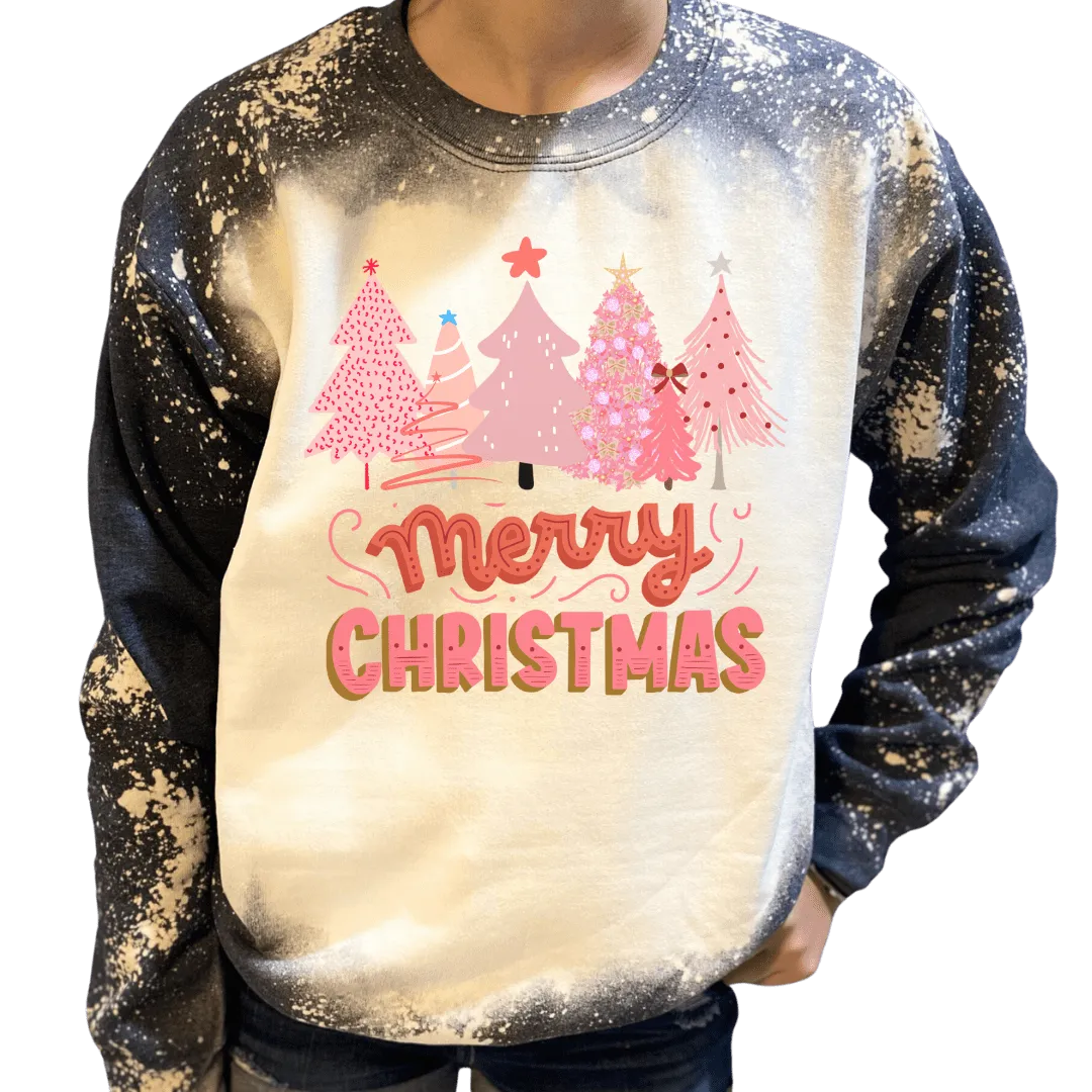 Pink Merry Christmas Custom Bleached Sweatshirt