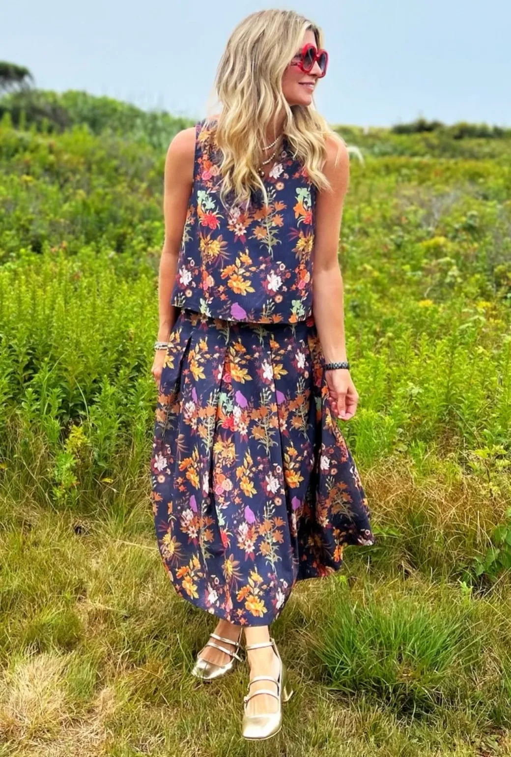 Polly Party Skirt - Navy Botanicals