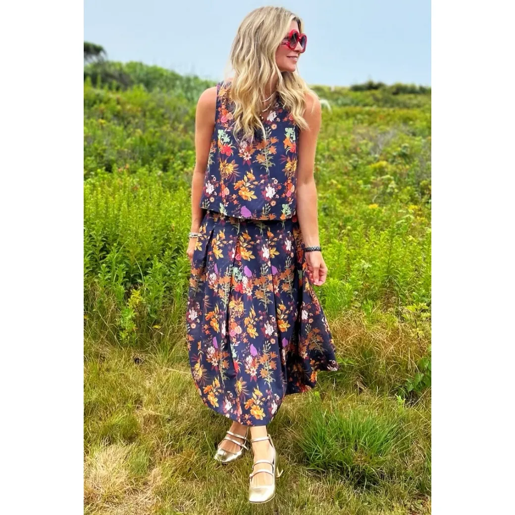 Polly Party Skirt - Navy Botanicals