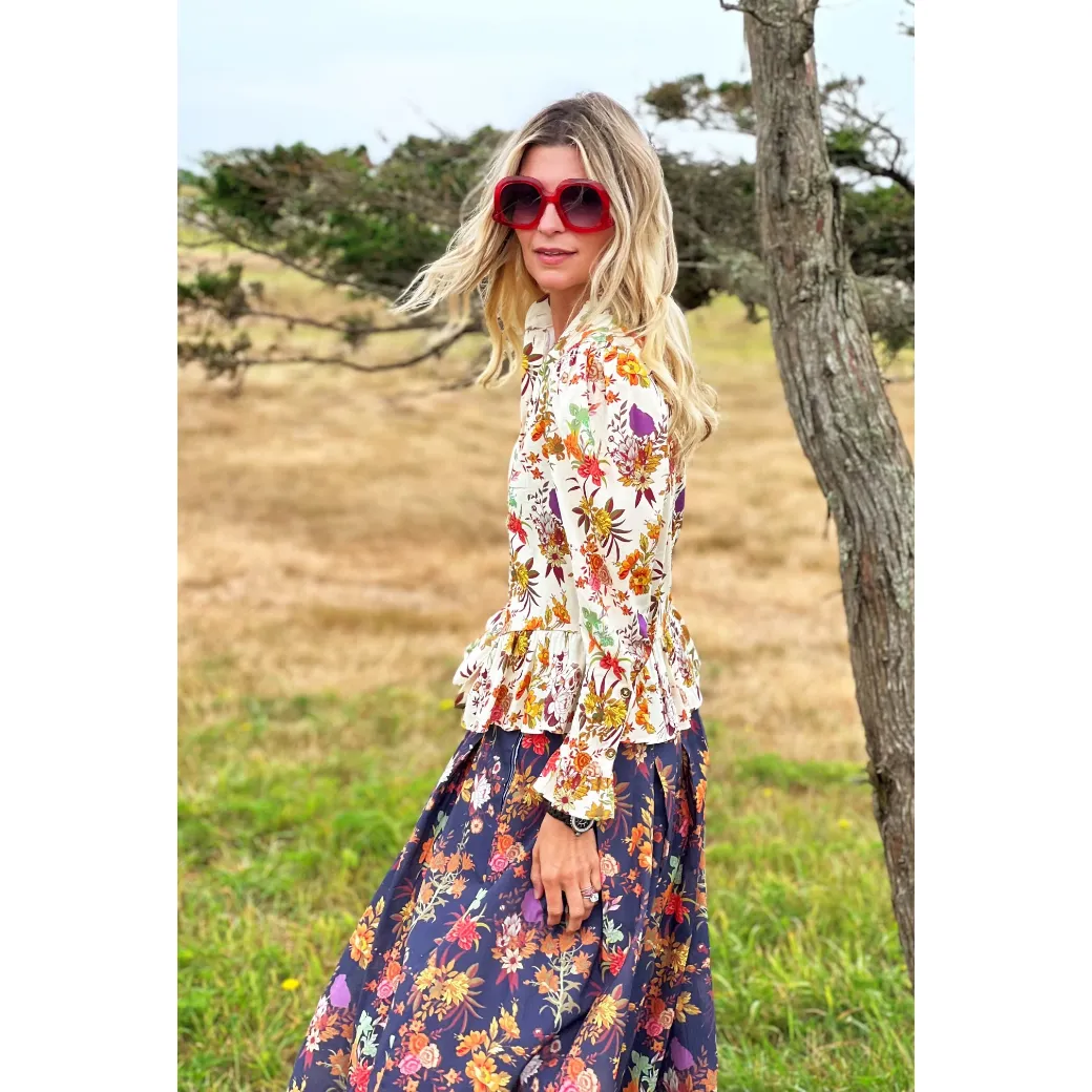 Polly Party Skirt - Navy Botanicals
