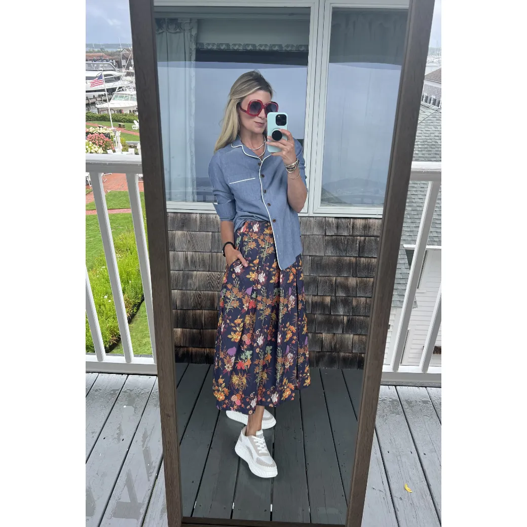 Polly Party Skirt - Navy Botanicals