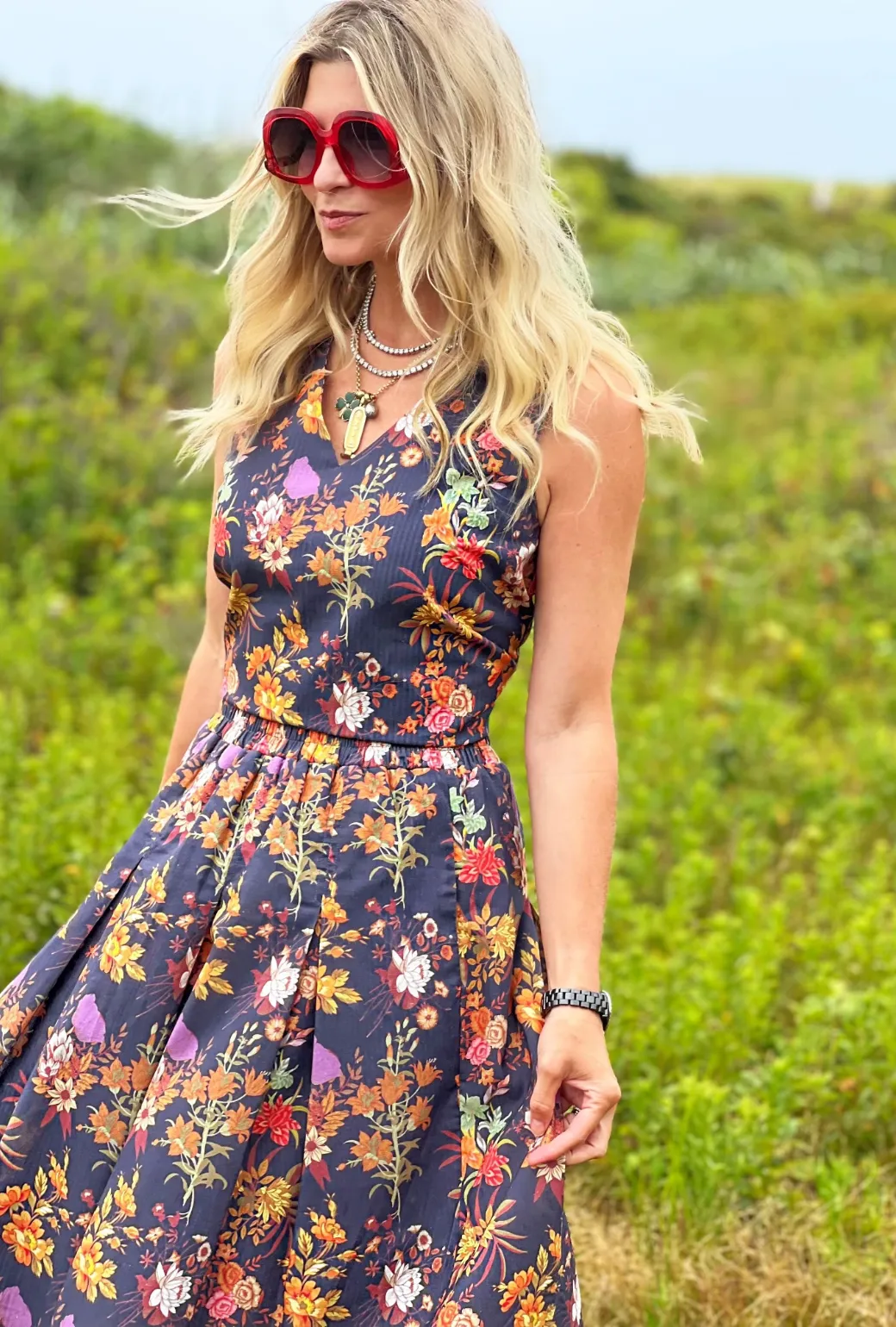 Polly Party Skirt - Navy Botanicals