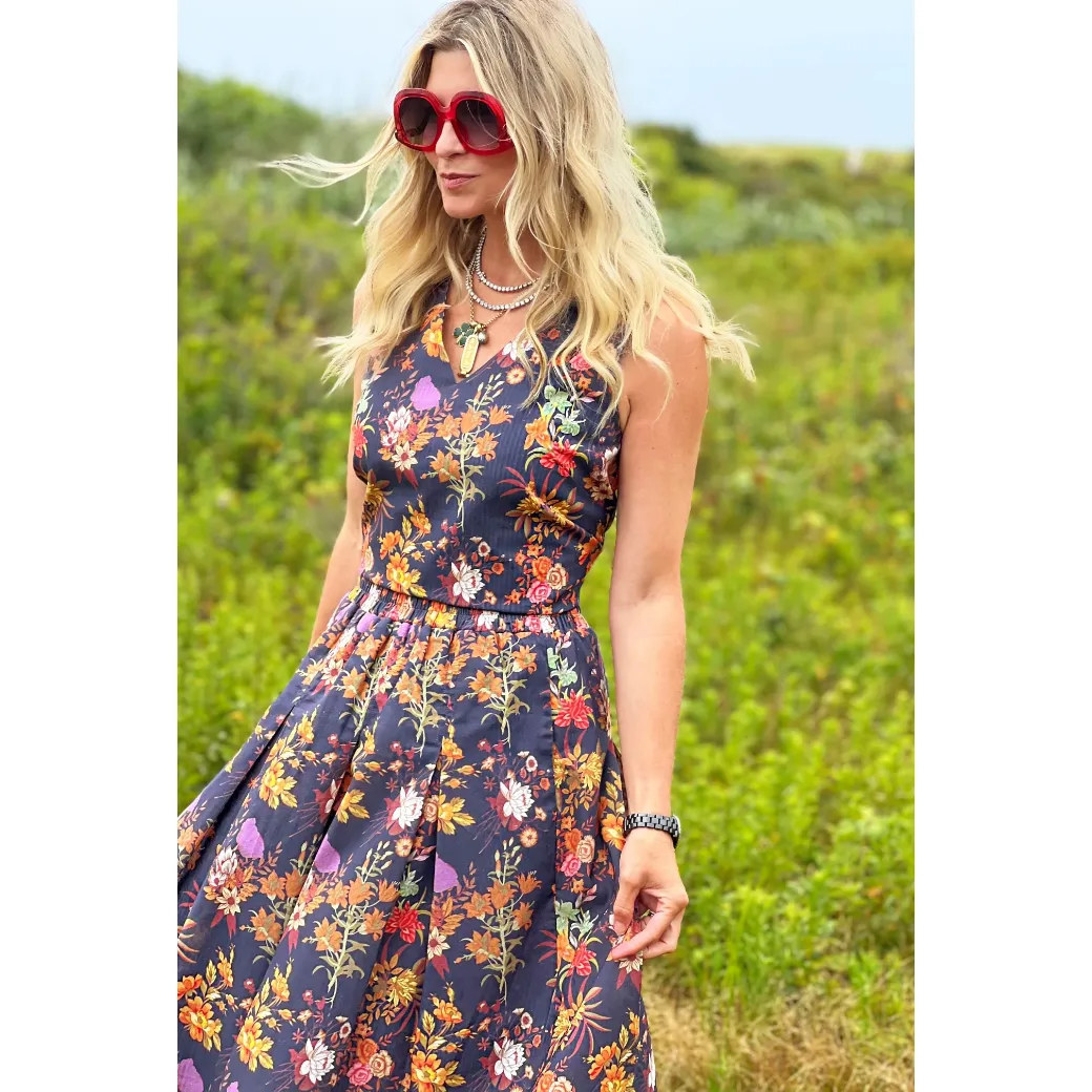 Polly Party Skirt - Navy Botanicals