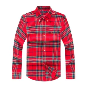 PRL Classic Fit Striped Oxford Shirt-Red
