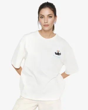 Rareism Women Mindy Off White Cotton Fabric Short Sleeve Crew Neck Solid T-Shirt