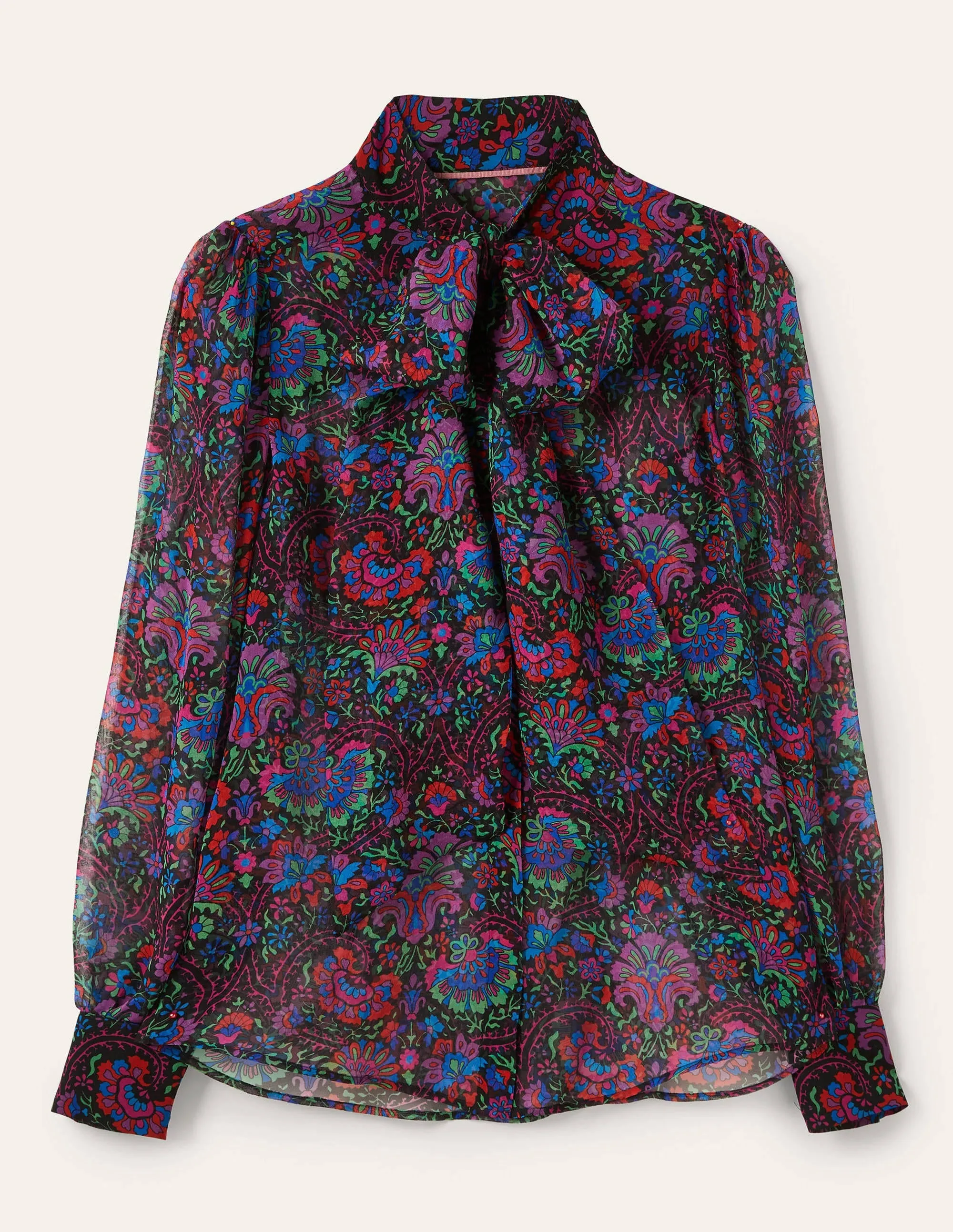 Rosaline Silk Blouse-French Navy, Opulent Bloom