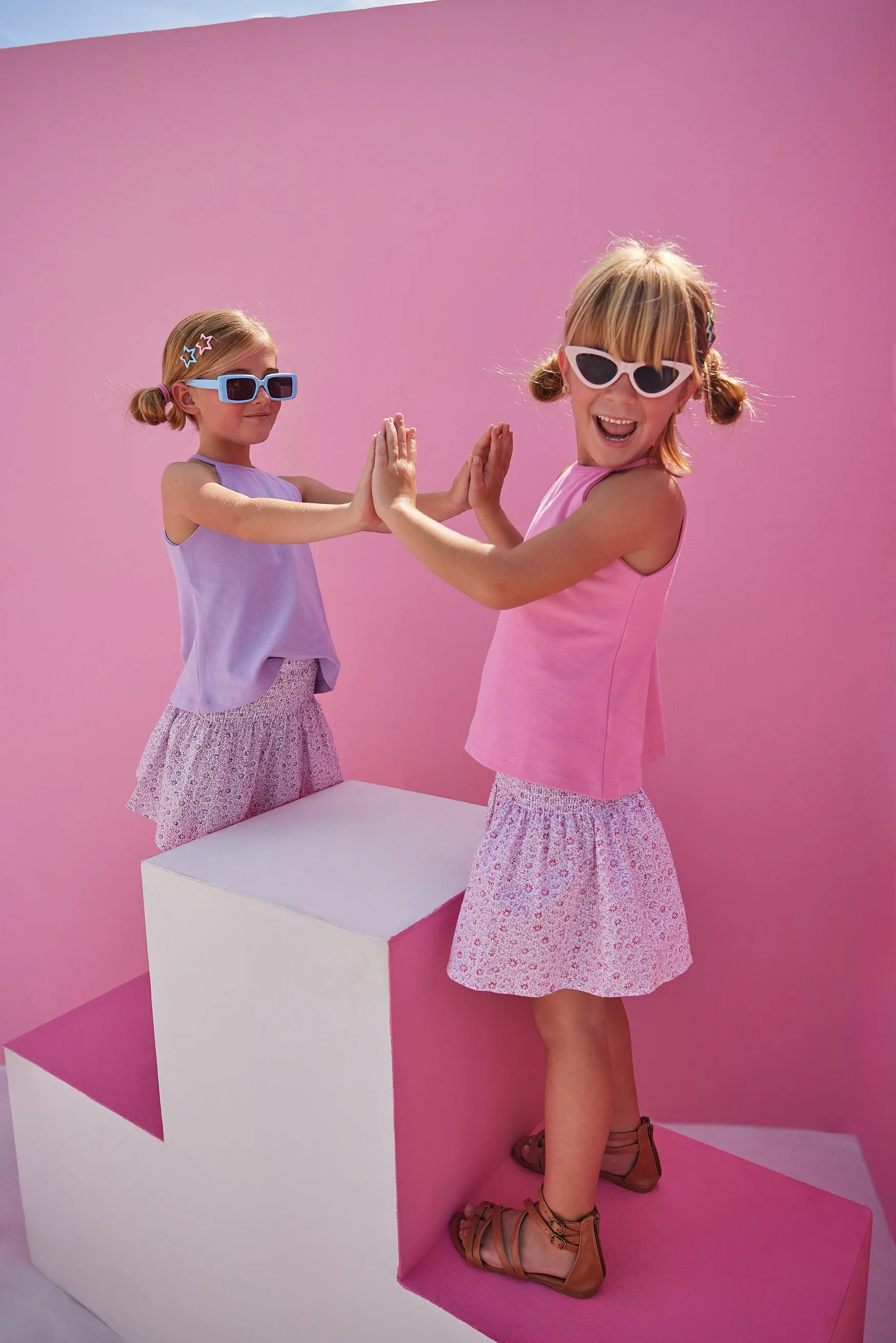 Shirred Circle Skirt - Pink Daisy