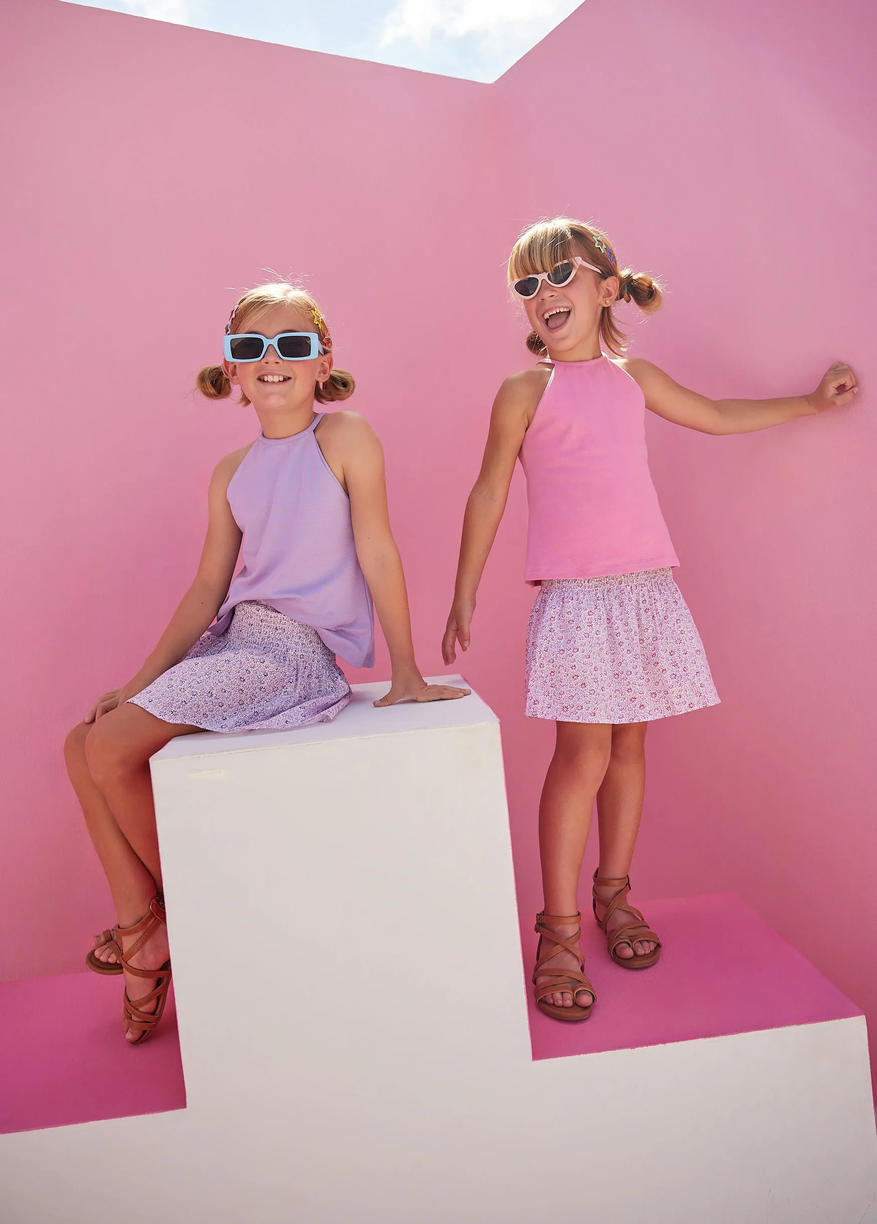 Shirred Circle Skirt - Pink Daisy