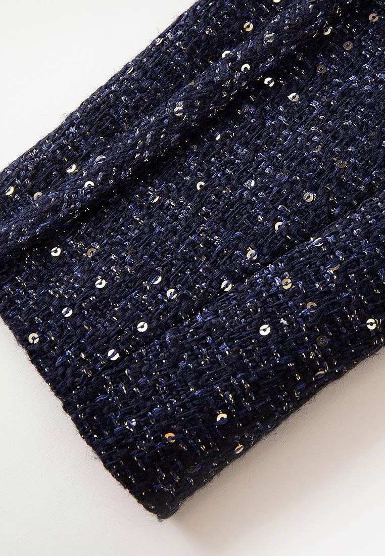 Stand-collar Concealed-fastening Sequin-detail Lurex Coat