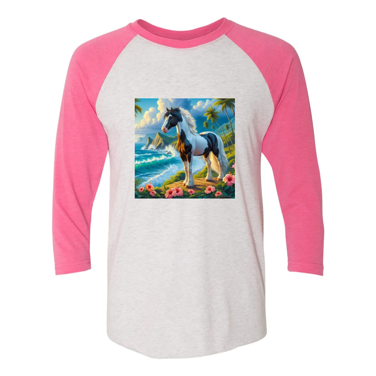 Tropical Black and White Paint Horse 3 4  Sleeve Raglan T Shirts