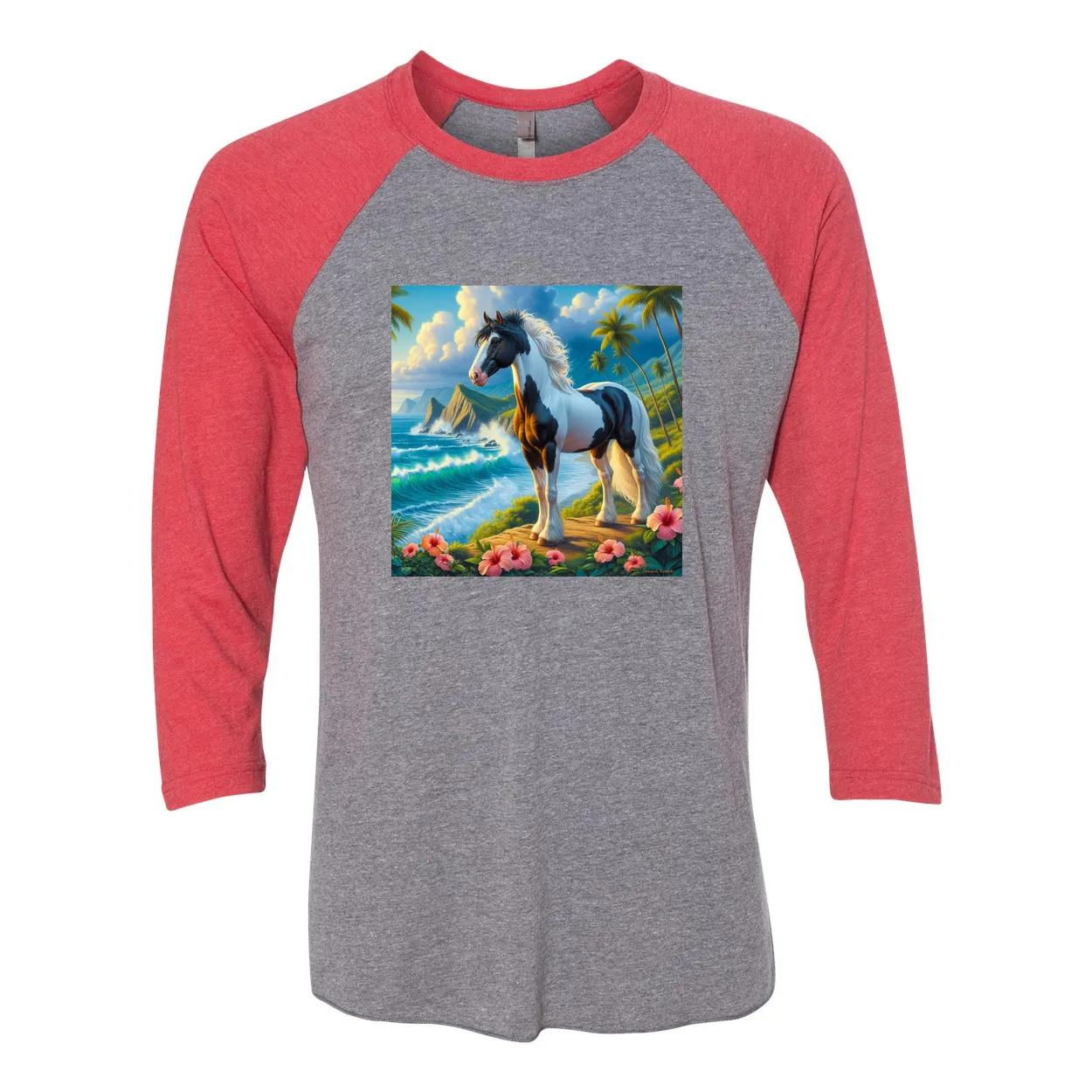Tropical Black and White Paint Horse 3 4  Sleeve Raglan T Shirts
