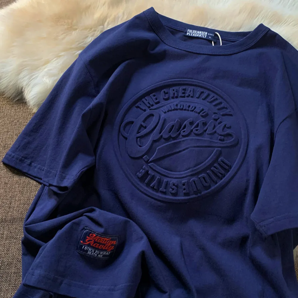 Vintage 3D Steel Seal Print Short-Sleeve T-Shirts
