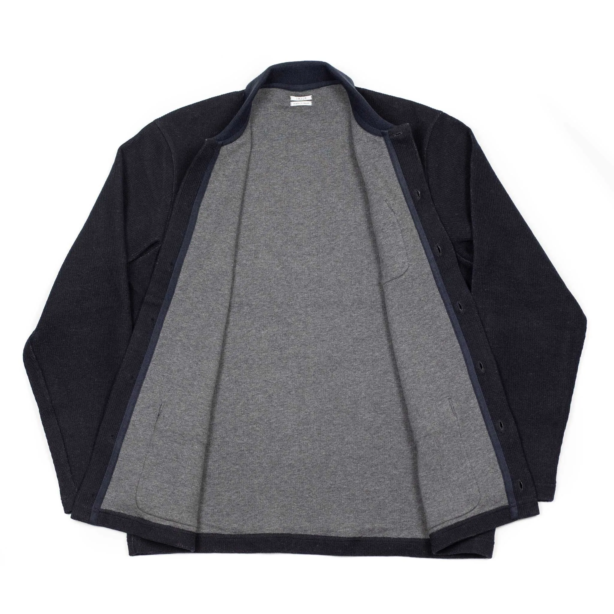 Work jacket in navy blue ribbed heavy cotton and wool