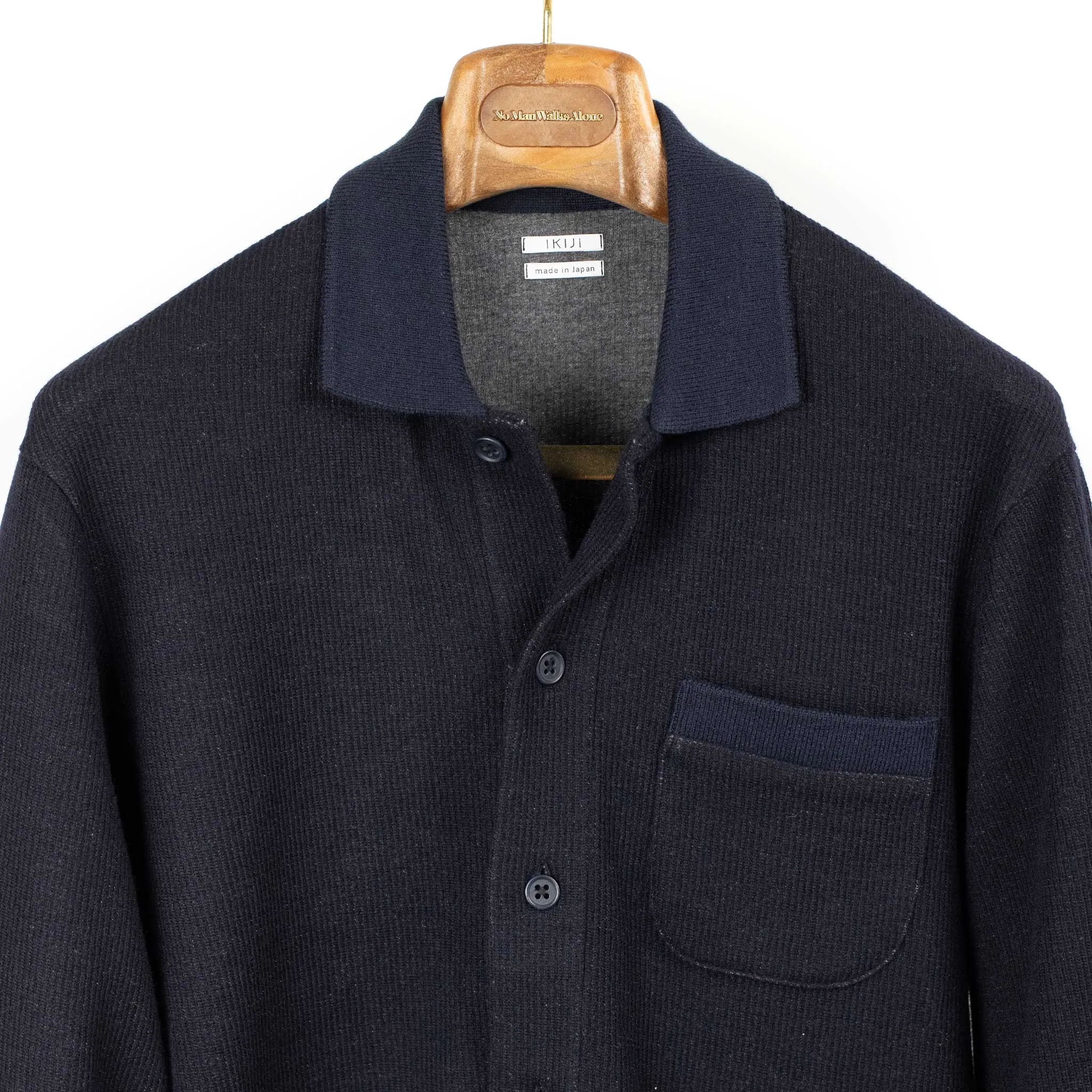 Work jacket in navy blue ribbed heavy cotton and wool