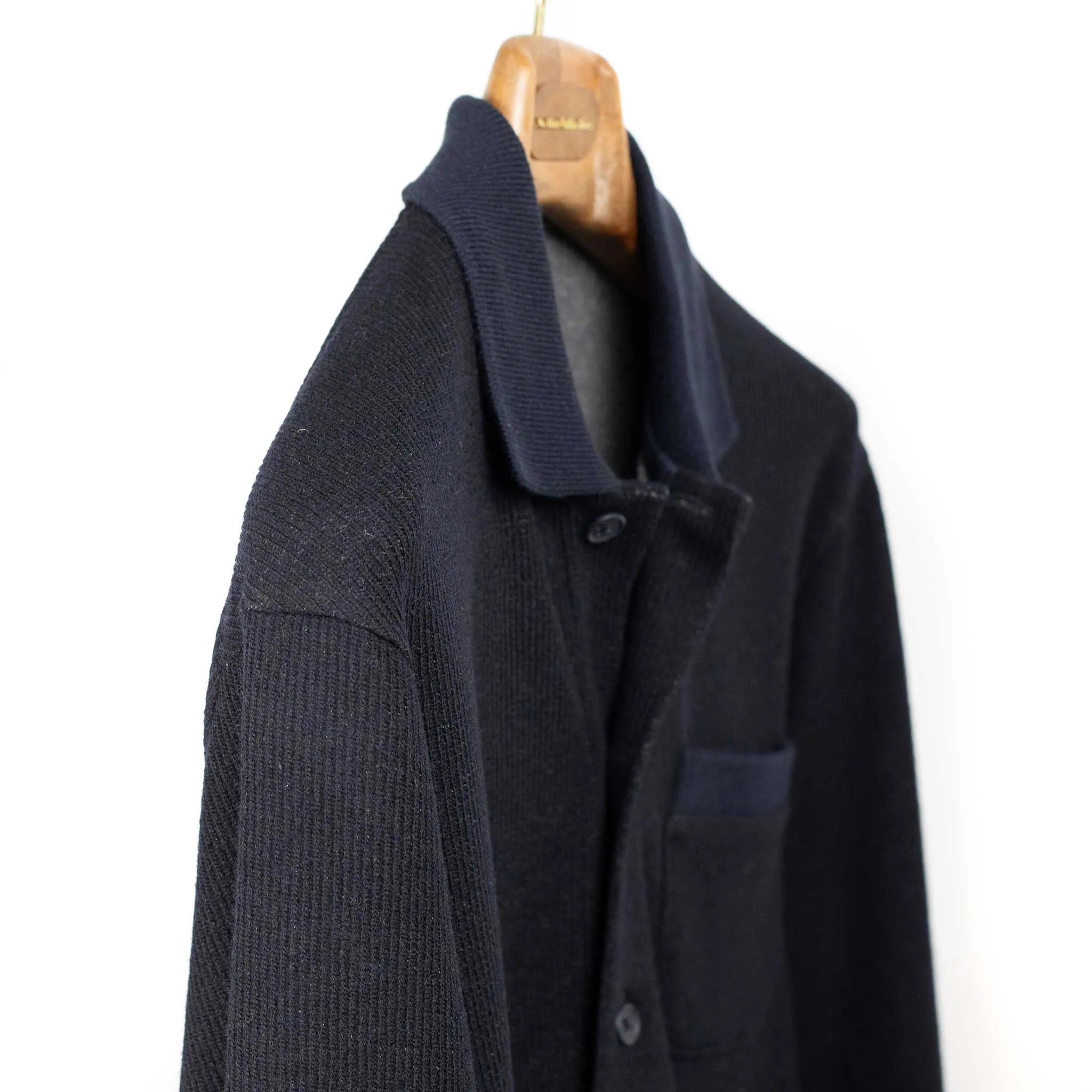 Work jacket in navy blue ribbed heavy cotton and wool