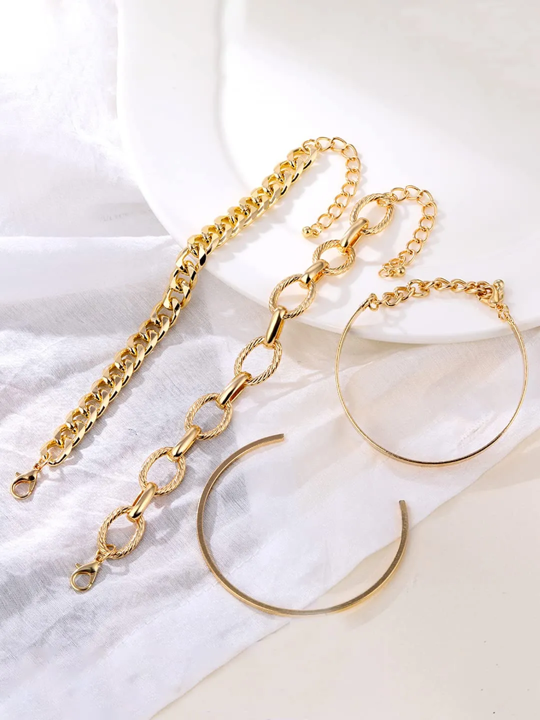 Yellow Chimes Combo Bracelets for Women Gold Plated 4 Pcs Chain Bracelet Set For Women and Girls