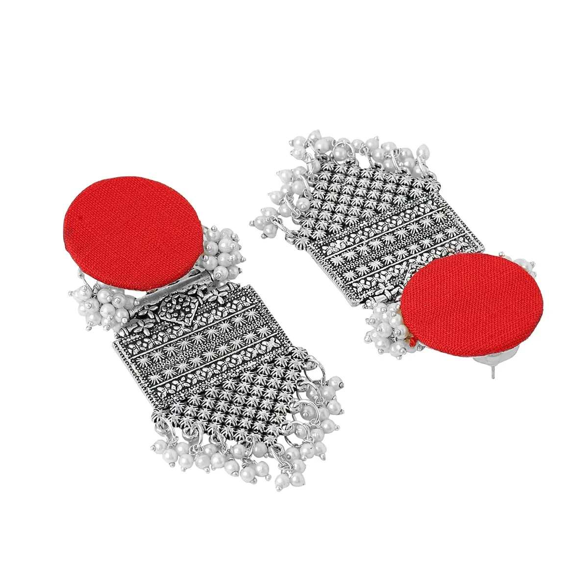 Yellow Chimes Earrings for Women and Girls Traditional Silver Oxidised Drop|Red Woven Wrapped Pearl Drop Earrings|Birthday Gift For girls and women Anniversary Gift for Wife