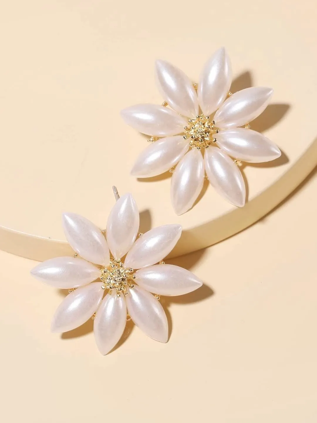 Yellow Chimes Earrings For Women Flower Shape White and Yellow Pearl Studded Stud Earrings For Women and Girls