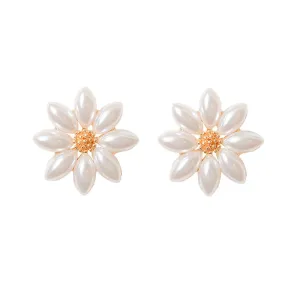 Yellow Chimes Earrings For Women Flower Shape White and Yellow Pearl Studded Stud Earrings For Women and Girls