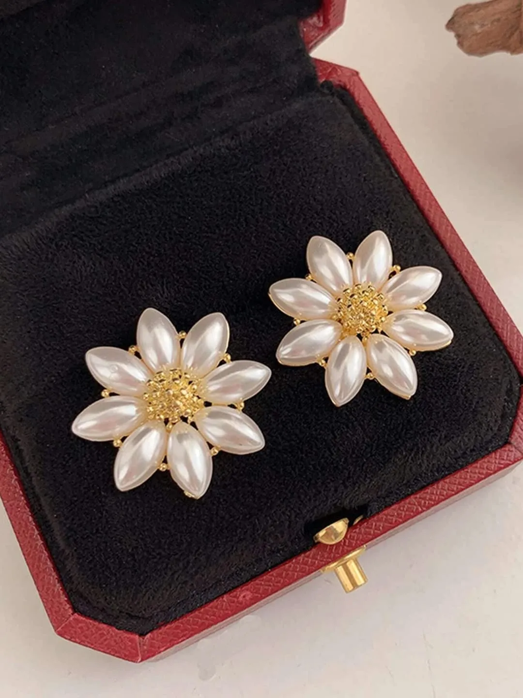 Yellow Chimes Earrings For Women Flower Shape White and Yellow Pearl Studded Stud Earrings For Women and Girls