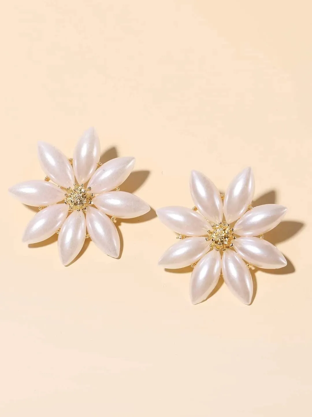 Yellow Chimes Earrings For Women Flower Shape White and Yellow Pearl Studded Stud Earrings For Women and Girls